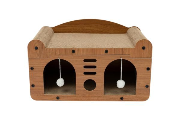 Cat Scratching Cardboard Sleeping Bed & Cat House with Cave and Play Ball