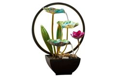 Indoor Tabletop Tiered Water Fountain 3 Level Waterfall in Floral