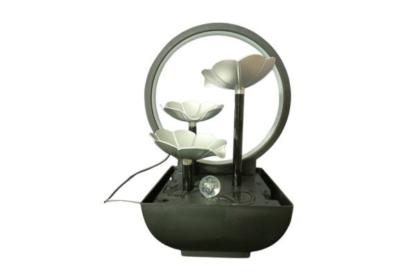 Indoor Tabletop Water Fountain Silver Flower With Ring Light for Home Decoration