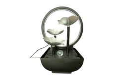 Indoor Tabletop Water Fountain Silver Flower With Ring Light for Home Decoration