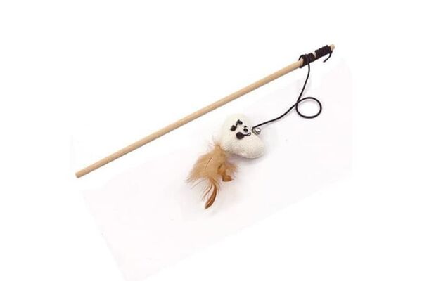 Cat Wooden Stick Teaser Toy – Burlap Mouse Shape with Feather