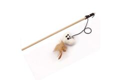 Cat Wooden Stick Teaser Toy – Burlap Mouse Shape with Feather