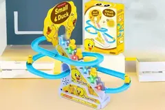 Duck Stair-Climbing and Slide Toy Race Track Set with Flashing Lights & Music