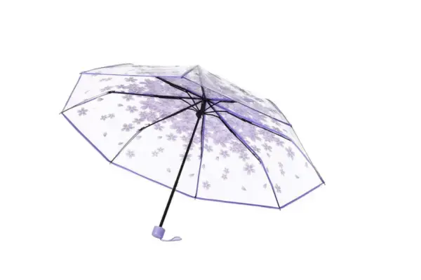 Eforcase Cute Cherry Blossom Folding Clear Umbrella - Purple