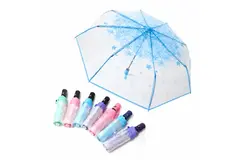 Eforcase Cute Cherry Blossom Folding Clear Umbrella - Blue