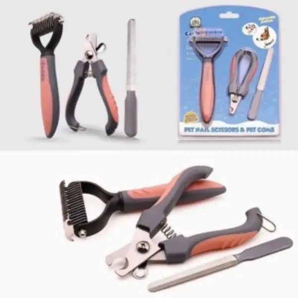 Three-in-One Pet Grooming Comb Claw Clippers for Cats & Dogs