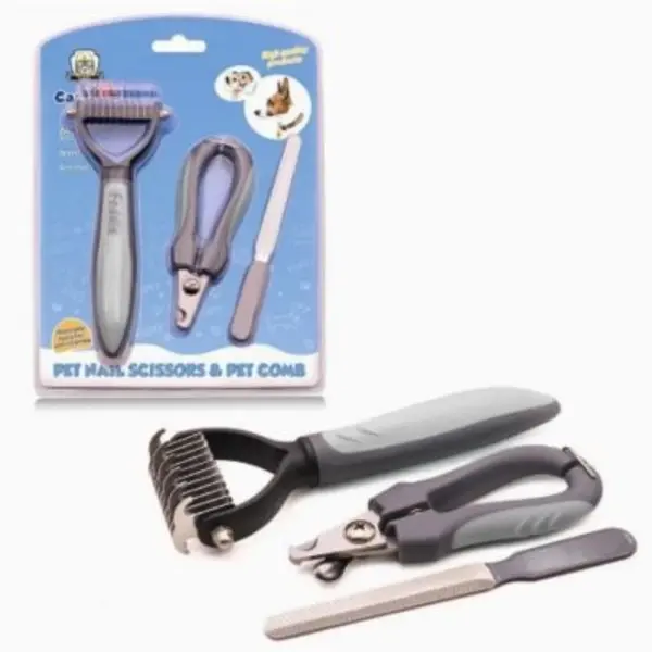 Three-in-One Pet Grooming Comb Claw Clippers for Cats & Dogs