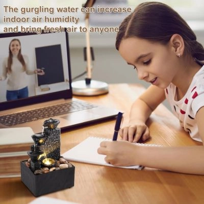Tabletop Waterfall Decoration Relaxation Meditation Desktop Fountain with Soft Light