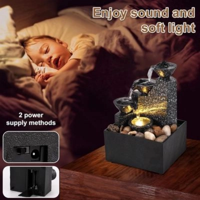Tabletop Waterfall Decoration Relaxation Meditation Desktop Fountain with Soft Light