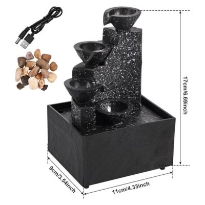 Tabletop Waterfall Decoration Relaxation Meditation Desktop Fountain with Soft Light