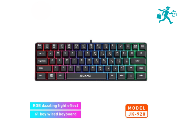 Jeqang JK-928 Mini 61-Key Wired RGB Keyboard with USB-C Interface, Scissor Switch & Ergonomic Design & Dazzling LED Light