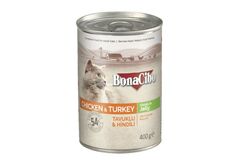 BonaCibo Adult Canned Cat Wet Food - Chicken & Turkey Chunks in Jelly (400gm)