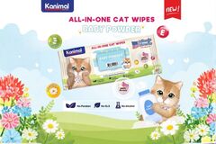 Kanimal Anti-Bacterial All-in-One Cat Wipes Baby Powder Scented (100 Sheets)